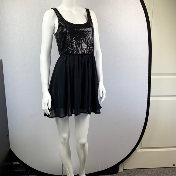 Sequin Ballerina Skate Chiffon Little Black Dress - Picture 2 of 14